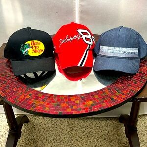 Three unique caps, black dog Dale Earnhardt Junior Bass Pro shop cap all three